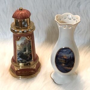 Vintage Thomas Kinkade Lighthouse & “ The Lights of Liberty “ Ivory Vase